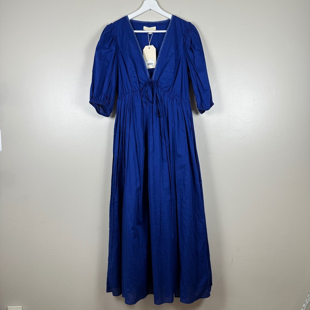 Farmers Market Women's M Maxi Dress Blue V-Neck Cotton Boho Cottagecore New